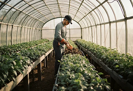 Рабочий в теплице